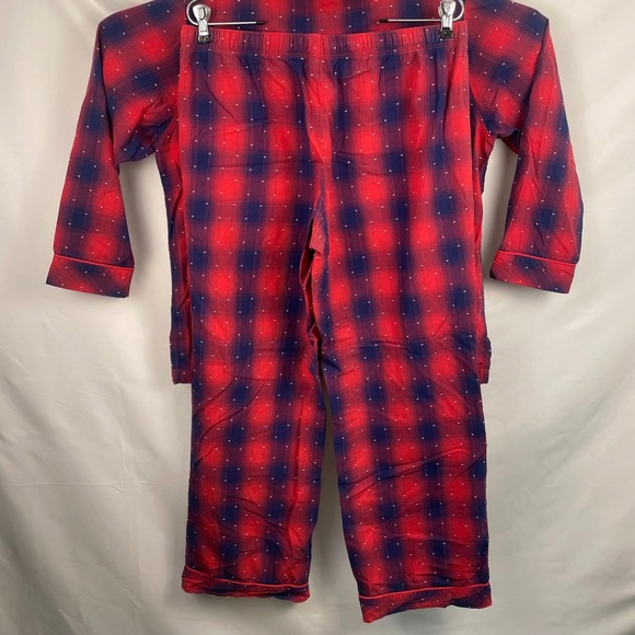 Y2K Victorias Secret Plaid Pajama Set Cotton Red Blue Holiday Comfy Winter Med - Picture 9 of 13